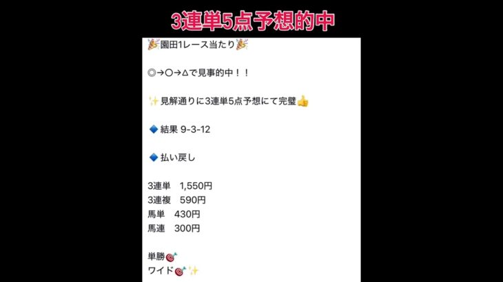 【園田競馬1レース】3連単5点予想的中🎯 #万馬券 #競馬予想 #まい競馬