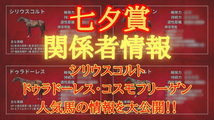 【 関係者情報 】七夕賞 2025 予想 シリウスコルトドゥラドーレス・コスモフリーゲン人気馬の情報を大公開！！【中央競馬予想】
