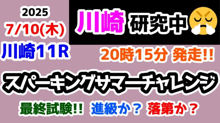 【川崎競馬研究中😏】最終試験!!　進級か？ 落第か？🤔【2025.7.10 川崎11R スパーキングサマーチャレンジ】