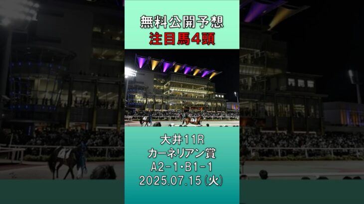 20250715　大井競馬　11R　カーネリアン賞　無料公開予想　#競馬 #地方競馬予想 #競馬予想 #地方競馬