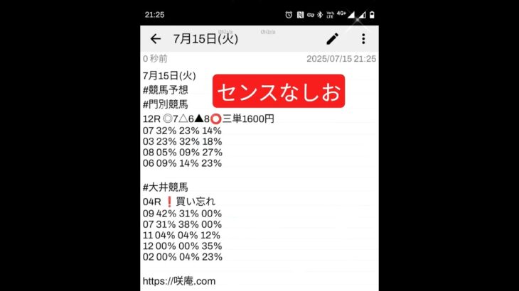 7月15日(火) #競馬予想 #門別競馬 #大井競馬