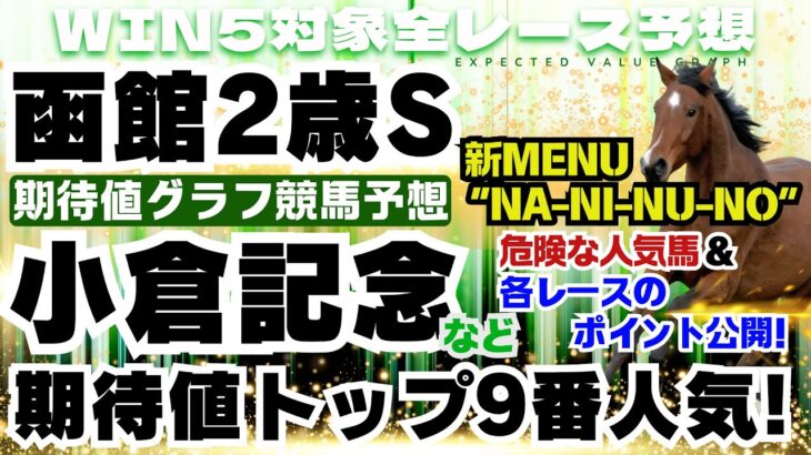 【7/20 WIN5全レース】期待値グラフ競馬予想！小倉記念、函館2歳Sなど。先週のWIN5勝ち馬全てグラフ内に！高額的中は目前？！