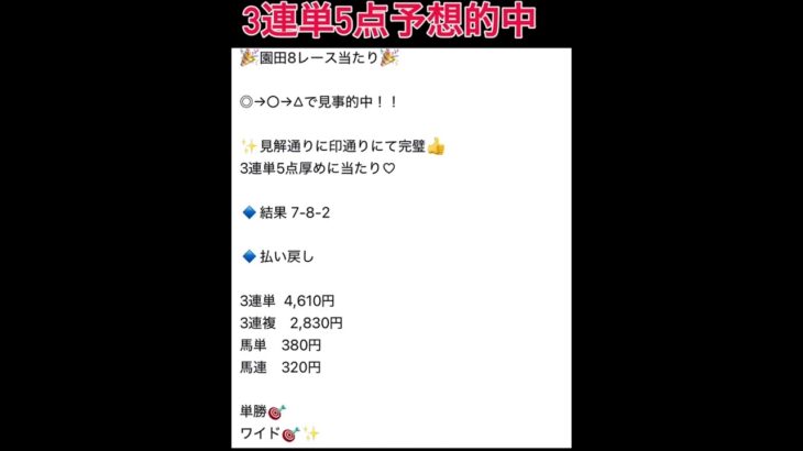 園田8レースも3連単5点予想的中🎯 #万馬券 #中央競馬予想 #まい競馬 #競馬予想