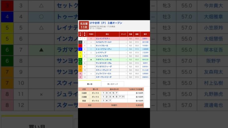 名古屋競馬場 メインレース けやき杯（Ｐ） を予想します #競馬 #予想 #競馬予想 #買い目 #名古屋競馬場 #名古屋競馬 #地方競馬 #メインレース #けやき杯 #重賞