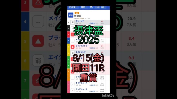 8/15(金)摂津盃2025（園田11R、#重賞）#競馬予想 #地方競馬予想 #園田競馬 #園田競馬ライブ #園田 #競馬 #地方競馬 #馬券 #摂津盃 #ナイター #競艇 #重賞予想