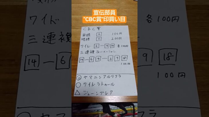 宣伝部員のCBC賞印と買い目#競馬#競馬予想#CBC賞#夏競馬