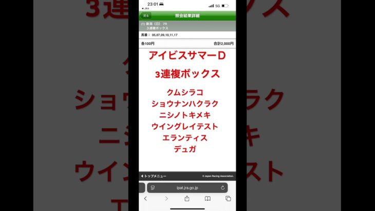 【競馬予想】　アイビスサマーD 買い目　#ギャンブル #競馬予想 #中央競馬予想 #競馬 #お金 #アイビスサマーダッシュ