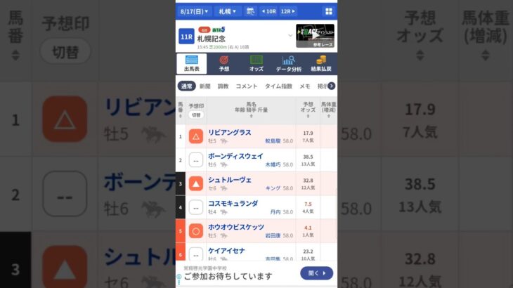 #札幌記念,G2#枠順確定後#競馬予想動画#札幌記念2025#shorts